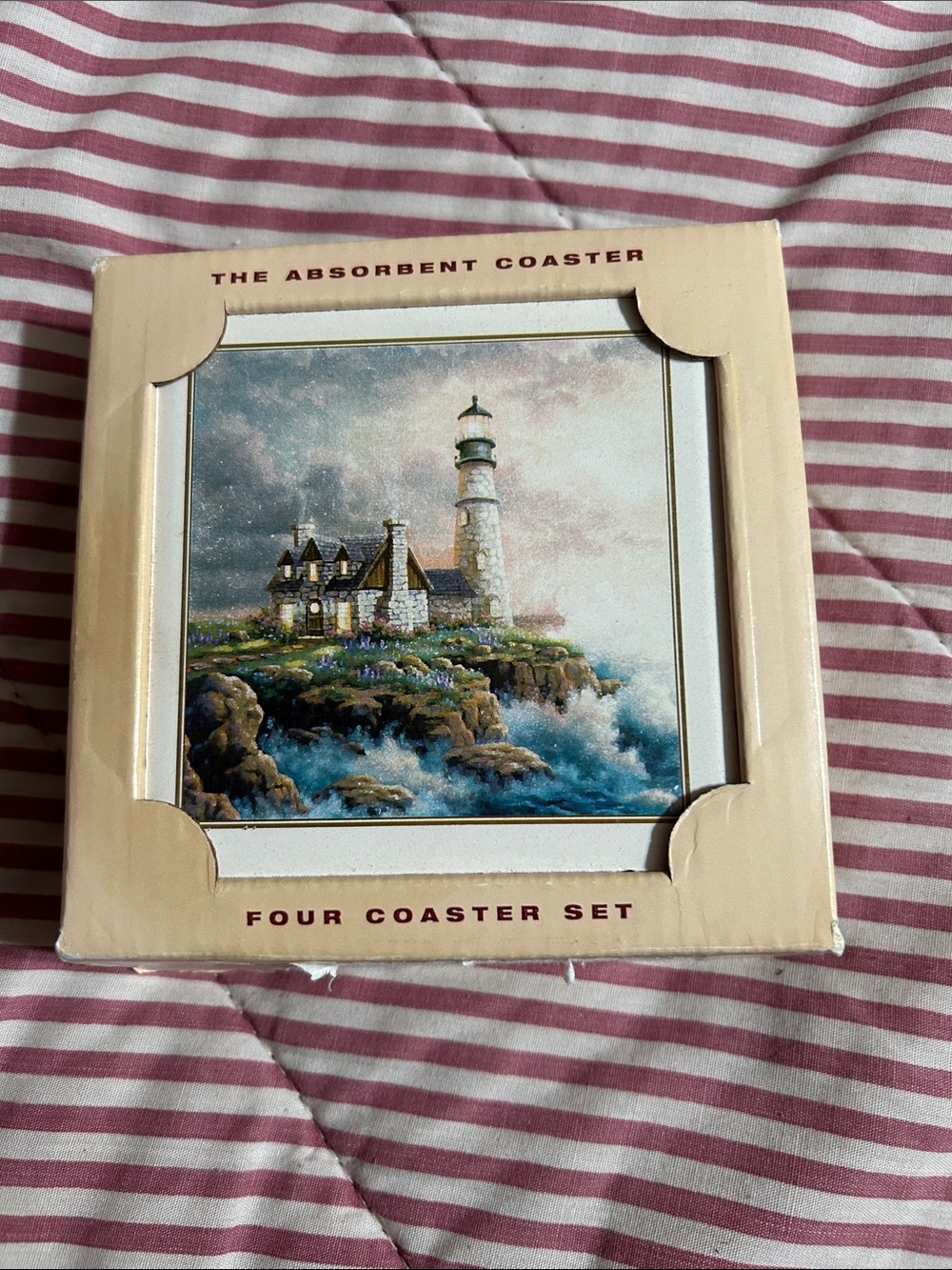 Absorbs Stone “The Absorbent Coaster”  Four-Coaster Set with Lighthouse Artwork